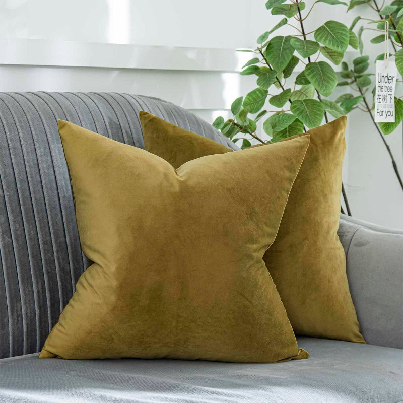 QUAFOO Olive Green Decorative Velvet Throw Pillow Covers 28x28 inch Set of 2 with Zipper Luxury Soft Solid Square Cushion Covers Case for Sofa Couch Bed Living Room - Image 1